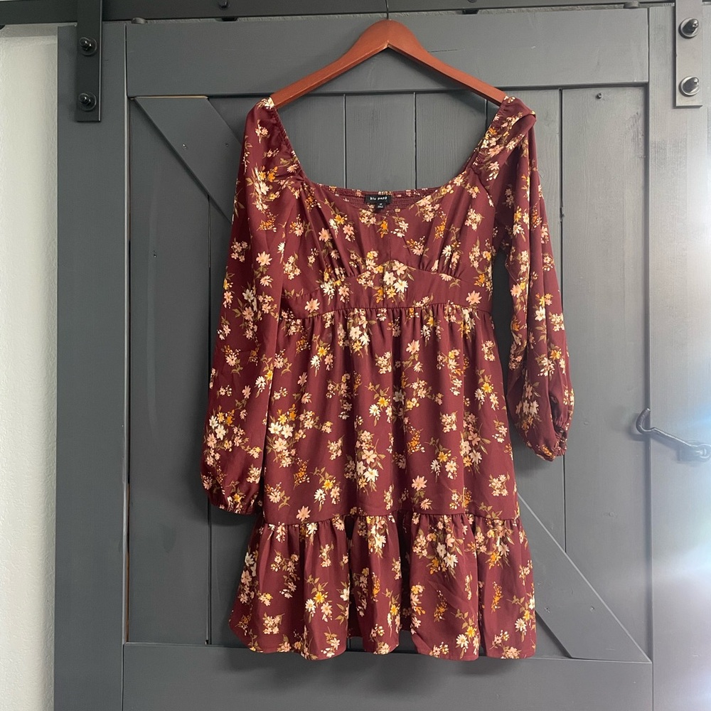 Floral Burgundy Tiered Mini Dress